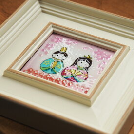 miniおひなさま　　七宝焼　七宝焼き　七宝絵画　額 水彩画　版画　絵　絵画　イラスト　リビング　玄関飾り　雛祭　ひなまつり　雛人形　桃の節句　季節の飾り物　贈り物　プレゼント　初節句祝い　壁掛け　アート　インテリア　絵画額入り