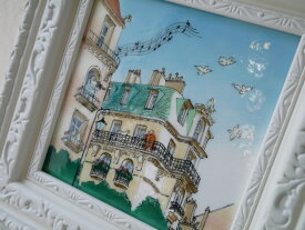 アパートメント　七宝　額　アート　絵　絵画　イラスト　ガラス　プレゼント　新築祝　パリの街　楽器の演奏