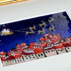 サンタクロース　七宝焼　七宝焼絵画　額　アート 絵　絵画　イラスト　ガラス　クリスマス飾り　クリスマス