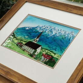 チロル　ヨーロッパの風景　アルプスの風景　風景画　七宝焼　七宝焼き　額　アート　水彩画　絵　絵画　イラスト　ガラス　プレゼント　新築祝　結婚祝　母の日　父の日　贈りもの