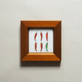 トウガラシ　七宝　額　アート　フレーム　タイル　花　ハーブ　スパイス　インテリア　絵画額入り　誕生日　母の日　退職祝　結婚祝い　新築祝　色褪せないアート　癒しのアート　ハーブ　アクセント　キッチン　インテリア