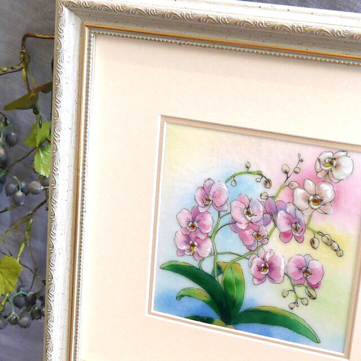 楽天市場 胡蝶蘭 コチョウラン 七宝焼 七宝焼き 七宝絵画 絵 絵画 額 絵画額入り 額縁付き アート 水彩画 イラスト リビング 玄関 インテリア 花 プレゼント 贈り物 開店祝 開業祝 七彩工房