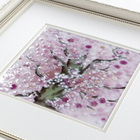 桜　七宝焼　七宝焼き　七宝絵画　額　アート　水彩画　絵　絵画　額縁付き　イラスト　ガラス　花　プレゼント　新築祝　春　日本の春　満開の桜　インテリア