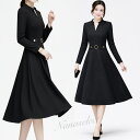 .【メール便送料無料】 ワンピース 長袖 きれいめ フォーマル 黒 膝丈 ミモレ丈 Aライン フレア 上品 大人 卒業式 入学式 卒園式 入園式 七五三 お宮参り 結婚式 披露宴 パーティー ドレス 30代 40代 50代 ママ 母 オフィス 通勤 大きいサイズ 春 秋 冬 ブラック