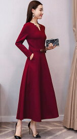 .【送料無料】大人 上品 きれいめ ロングワンピース フォーマル 長袖 ワンピース パーティードレス ロング丈 ミモレ丈 結婚式 秋冬 春 大人可愛い マキシ丈ワンピース 30代 40代 50代 60代 黒 入学式 卒業式