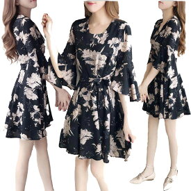 ワンピース ミニ セクシー 長袖 ミニワンピース キャバ ワンピース キャバドレス キャバワンピ セクシーワンピース 七分袖 秋 冬 春 夏 袖シースルー タイト ブラックベージュ 花柄 ストレッチ　Uネック