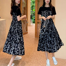 【メール便 送料無料】夏 ワンピース レディース 花柄 Tシャツワンピース ロング丈 半袖 ゆったり 体型カバー 大人可愛い きれいめ カジュアル リゾート ドッキングワンピース 韓国風 着痩せ 春夏新作 30代 40代 50代 60代 大きいサイズ