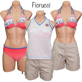 .限定1着のみ　レディース高級ブランド水着【FIORUCCI フィオルッチ】 NIKKI製造 POPなロゴ入りタンキニ＋ボーダー柄ホルターネックビキニ＋カバーパンツ付き4点セット 緑9号M9M ￥3980以上 送料無料