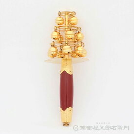 【日本製・金メッキ付品】神楽鈴(小) 本体の長さ約24,5cm 鈴の大きさ8分神楽鈴 かくらすず 三番叟鈴 Kagura bell 神社 お神楽 おかぐら 神事 巫女さん みこ 舞 舞う まう 踊り お祭り 真鍮製 和楽器 鳴り物 小道具 国産 日本産 送料無料