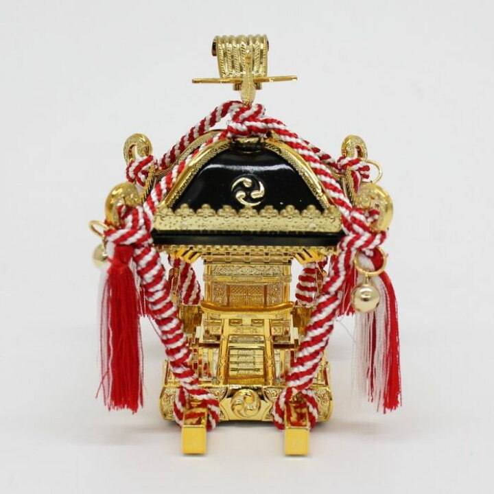 楽天市場】飾りミニ神輿・紅白紐(大) 台輪寸法6,5cmX6,5cm 高さ12,7cm  