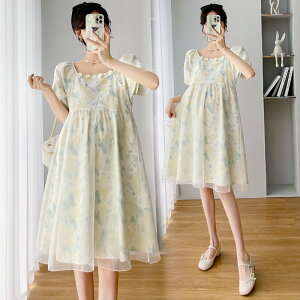 【送料無料】マタニティ ワンピース ドレス スクエアネック 半袖 花柄 チュールレース ふんわり M〜4XL お呼ばれ パーティー フォーマル 結婚式 レディース 可愛い ママコーデ ママファッシ