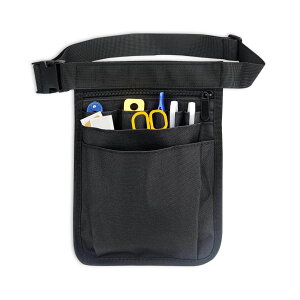 多機能ポケット エプロンバッグ 仕事用 軽量 (ブラック) 防水 ナースポーチ ウエストポーチ 調節可能 ベルト付き 介護