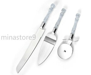 3点セット クリスタルハンドル ベーキン グツール ケーキナイフ ステンレス パティシエール ピザヘラ ケーキナイフ 製菓 へ 32cm