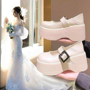 ハイヒール ウェディングシューズ 白 可愛い レトロ ローファー パンプス 8cm 厚底 木目 ウッディ ナチュラル 森ガール ブライダ