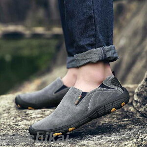 スリッポントレッキングシューズメンズ登山靴メンズスニーカーかかとが踏めるウォーキングシューズレザーアウトドア靴登山靴軽量