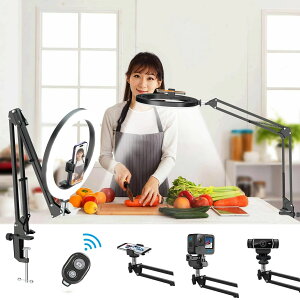 ledリングライト 俯瞰撮影 リングライトアーム 3色モード 撮影用ライト スマホスタンド 10段 10インチ配信用ライト クリップ照明