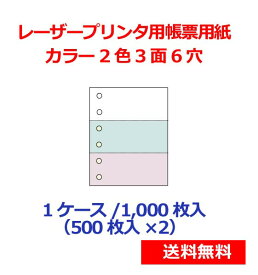 レーザープリンター用帳票用紙 カラー2色3面6穴 1000枚 KN3602 送料無料