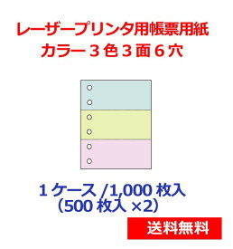 レーザープリンター用帳票用紙 カラー3色3面6穴 1000枚 KN3603 送料無料