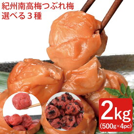 SALE 紀州南高梅 つぶれ梅 2kg(500g×4pc) 選べる3種 ※塩分約8％　　紀州 南高梅 梅 はちみつ うめハチミツ しそ かつお 送料無料