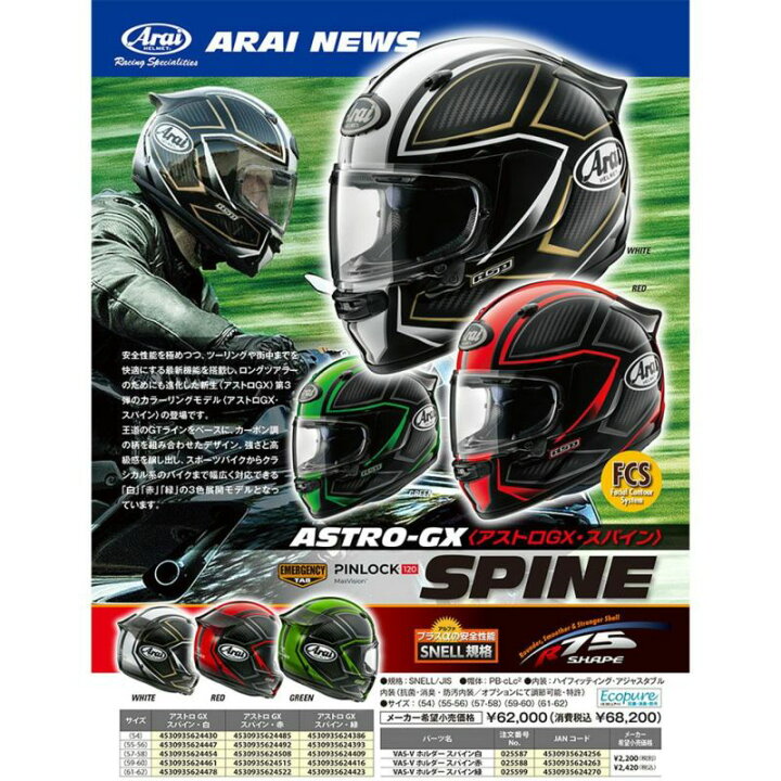 楽天市場】Arai アライ ヘルメット フルフェイス ASTRO-GX SPINE 