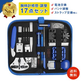 ＼SS期間中ポイント10倍／【楽天1位】時計工具セット 腕時計 本格仕様 修理工具 時計工具 セット メンテナンス工具17種セット ベルト交換 調整 電池交換 時計のメンテナンスに 3点支持オープナー 裏蓋外し ばね棒はずし ハンマー ドライバー ピンセット 送料無料