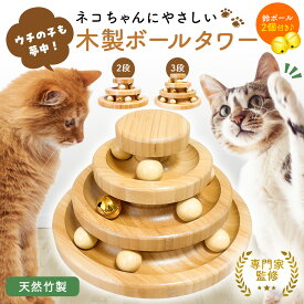 【動物管理士監修】猫 おもちゃ ボール 木製 タワー 2段 3段 ネコ 一人遊び 知育 ストレス解消 グッズ ねこじゃらし ボール回転盤 鈴付き 木 竹製 留守番 猫おもちゃ 人気 猫用おもちゃ 猫グッズ 猫玩具 オモチャ ひとり遊び 送料無料