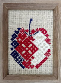 こぎん刺しキット オリジナル「光と陰あるリンゴ」L判写真サイズ額 コーク 糸 針 図案 セット リンゴ l判 こぎん刺し こぎん 刺し糸 ハンドメイド キット 手作りキット おしゃれ 刺繍キット 刺繍きっと セット 初心者 お洒落 津軽 手作り 手芸 ナンデモヤ 青森