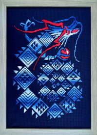 オリジナル こぎん刺しキット「青龍」A4サイズ額 a4 コングレス 辰 イラスト 糸 針 図案 龍 干支 辰 辰年 刺繍 置物 正月 干支飾り こぎん刺し キット ハンドメイド 刺繍キット セット かっこいい おしゃれ 余暇 手作りキット インドア 手作り 手芸 ナンデモヤ 青森