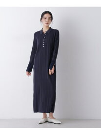 衿付きランダムリブニットワンピース NANO universe ナノユニバース ワンピース・ドレス ワンピース グレー ネイビー【先行予約】*【送料無料】[Rakuten Fashion]