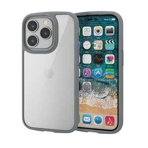 エレコム iPhone14 Pro ケース カバー ハイブリッド 耐衝撃 衝撃吸収 軽量 薄型 背面ガラスクリア グレー(PM-A22CTSLFCGGY) メーカー在庫品