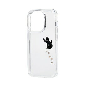 エレコム iPhone 14 Pro ハイブリッドケース Appleテクスチャ 黒ネコ(PM-A22CTSGCAT) メーカー在庫品