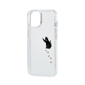 エレコム iPhone 14 ハイブリッドケース Appleテクスチャ 黒ネコ(PM-A22ATSGCAT) メーカー在庫品