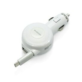 エレコム シガーチャージャー Type-C リール USBポート付 60cm 3A ホワイト(MPA-CCC04WH) メーカー在庫品