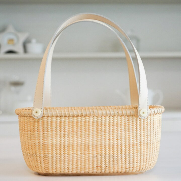 楽天市場】手刺繍ミモザ内袋付きナンタケット バスケット バントレイ 
