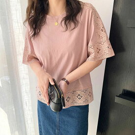 Tシャツ レディース 夏 綿 トップス 40代 半袖 カットソー 新作 大きいサイズ シンプル 刺繍 UVカット 韓国風 20代 30代 40代 おしゃれ かわいい