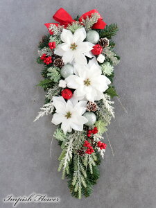 クリスマススワッグ ポインセチア クリスマスリース 玄関 白 壁掛け 造花 おしゃれ 花