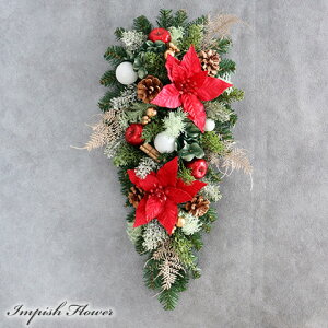 クリスマススワッグ クリスマスリース ポインセチア 赤 おしゃれ 造花 豪華 壁掛け 花 北欧