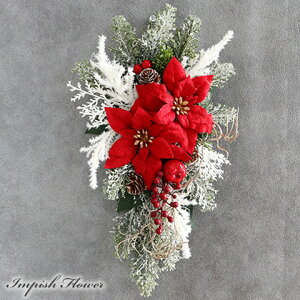 クリスマススワッグ クリスマスリース ポインセチア 赤 おしゃれ 造花 かわいい 豪華 壁掛け 北欧