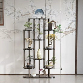 新中式 博古架 おしゃれ 飾り棚 木製 シェルフ オープンラック ディスプレイラック 茶室 和モダン 盆栽棚 花台 リビング 収納 インテリア 玄関 茶器 置物 観葉植物 棚 スリム アンティーク風 シンプル 11段 多機能 コーナーラック 室内 庭園 木目 高級感