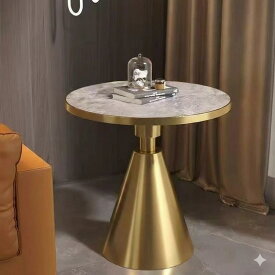サイドテーブル 岩板 丸型 大理石調 45cm おしゃれ 北欧 モダン 2段 真鍮ゴールド 高級 耐熱 耐久性 リビング ソファテーブル ベッドサイドテーブル コーヒーテーブル ナイトテーブル 玄関 インテリア 一人暮らし 完成品 組立不要