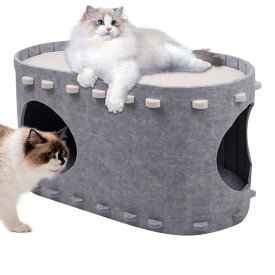 キャットハウス 猫 ベッド ドーム 冬用 2WAY フェルト キャットケーブ オールシーズン 猫ちぐら 洗える クッション付き ペットベッド 室内用 小型犬 遊び場 おもちゃ 隠れ家 ネスト 北欧 傷防止 ねこハウス 2匹 猫用ベッド おし
