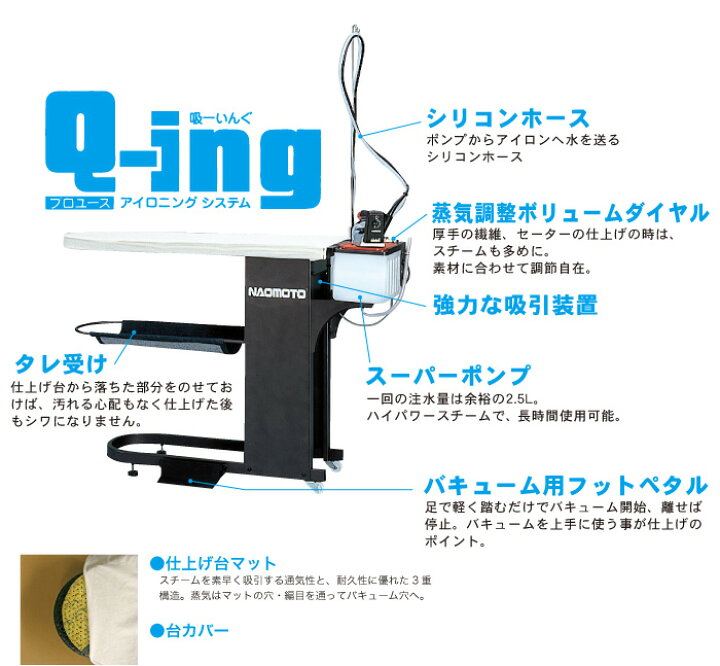 楽天市場】ハイスチームアイロン付き吸引機能付き仕上台Q-ing : 一生 