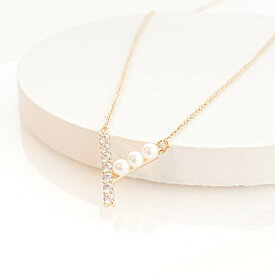 レディース ネックレス シンプル キュービックジルコニア パール ゴールド プレゼント naotjewelry CZ&Pearl V Necklace