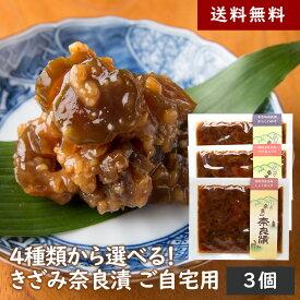 【送料無料】4種類から選べる！きざみ奈良漬 ご自宅用3個 まとめ買い 100g入り