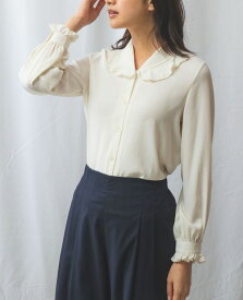 ★4/25限定！20%OFFクーポン配布中★【50％OFF】《 無地 フリルカラー 長袖 ブラウス 》 レディース トップス ジョーゼット フリル S～4L 7号～17号 ナラ カミーチェ ナラカミ NARACAMICIE アウトレット 送料無料