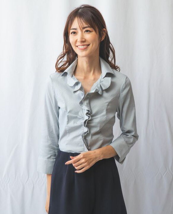 楽天市場】【50%OFF】《 ストレッチ ストライプ フリル 七分袖 シャツ 