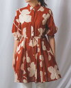 【50%OFF】《 リーフプリント チュニック ブラウス 》【 ナラカミーチェ 公式】 レディース トップス ロング丈 夏 爽やか 綿 100% リゾート ナラ カミーチェ ナラカミ NARACAMICIE アウトレット 送料無料