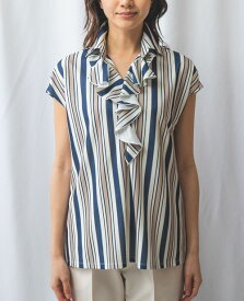 【30%OFF】《 マルチ ストライプ フリル ブラウス 》 レディース トップス カットソー 半袖 フレンチスリーブ 収縮性 ナラ カミーチェ NARACAMICIE ナラカミ アウトレット 送料無料