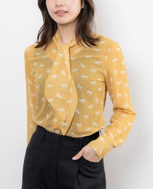 【50%OFF】《 ホースプリント ボウタイ 長袖 ブラウス 》 レディース トップス シアー感 クラシック 馬 ナラ カミーチェ ナラカミ アウトレット 送料無料 NARACAMICIE