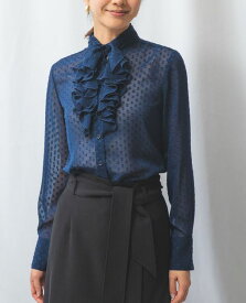 【50%OFF】《 ドット ジャガード フリル 長袖 ブラウス 》 レディース トップス シアー感 華やか ゴージャス 美シルエット ナラ カミーチェ NARACAMICIE アウトレット 送料無料